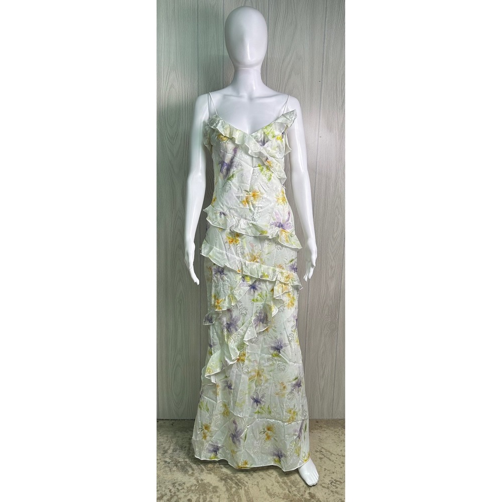 PRETTYLITTLETHING White Floral Ruffle Tiered Maxi‎ Dress Spaghetti Strap